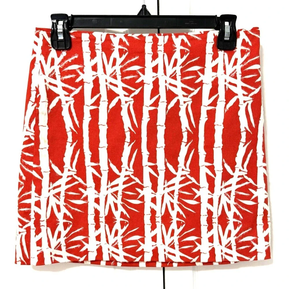 Michael Kors Size 2 Skirt Sequins Orange White Bamboo Pattern Fully Lined EUC